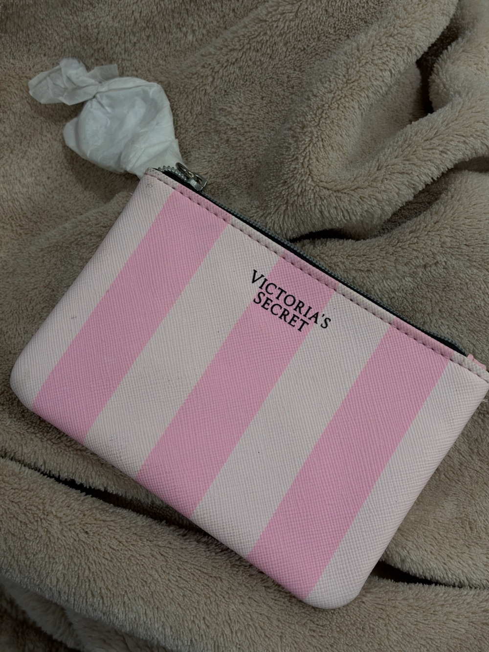 Victoria's Secret Pink and Cream Striped Zip Wallet